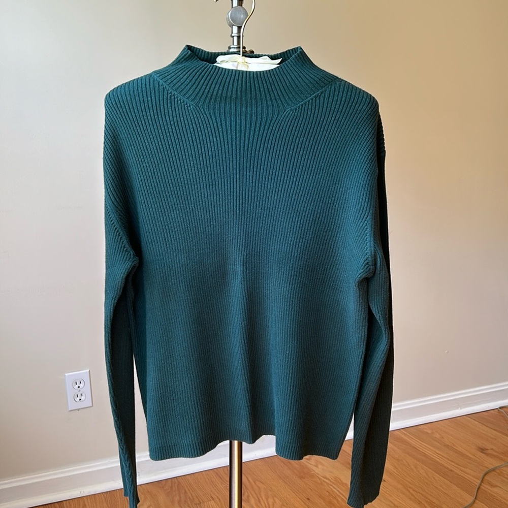 Talbots Large Women’s Forest Green Ribbed Mock Turtleneck Sweater, 100% Cotton